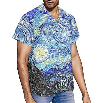 ENFOLD GOGH starry night shirt アロハ　シャツ Amazon.com: ENLACHIC Men's Van Gogh Starry Night Great Wave